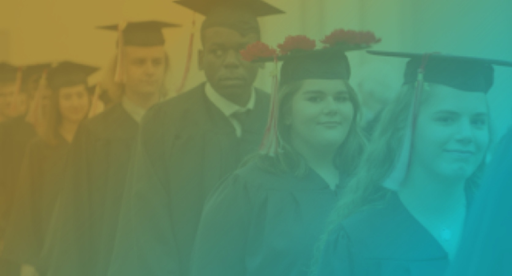 Roll Call image, graduates walking into ceremony photo, Virtual Graduation Experience 2023