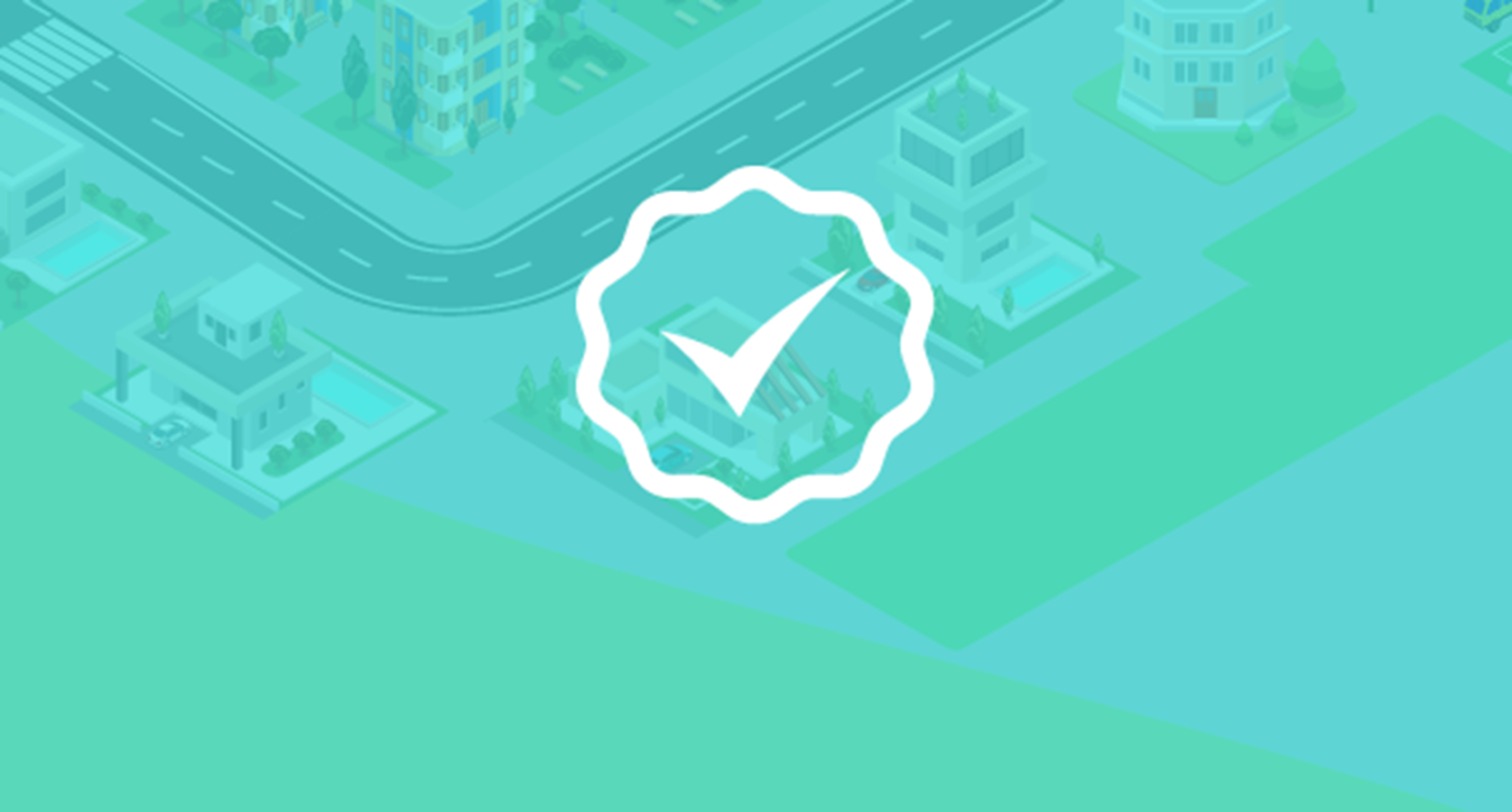 Circle and check mark icon with map background and teal overlay representing Respected Accreditation