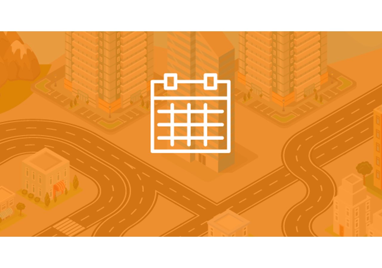 Calendar icon with map background and orange overlay representing Self-Paced, Independent Study