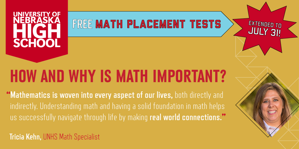 UNHS Free Math Placement Tests 2020, offered extended to July 31, Tricia Kehn quote from news article.